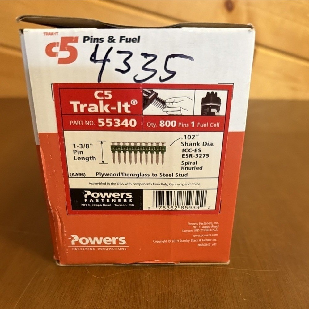 POWERS FASTENERS C5 TRAK-IT 1 3/8" PIN 55340 Fuel Cell And 800 Fasteners